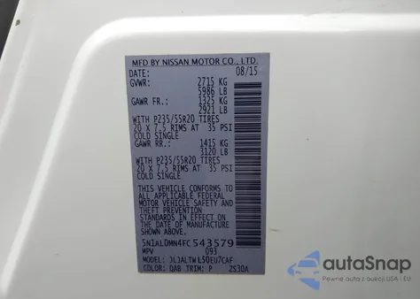 2015 Infiniti Qx60 из США, поврежденный, VIN 5N1AL0MN4FC543579